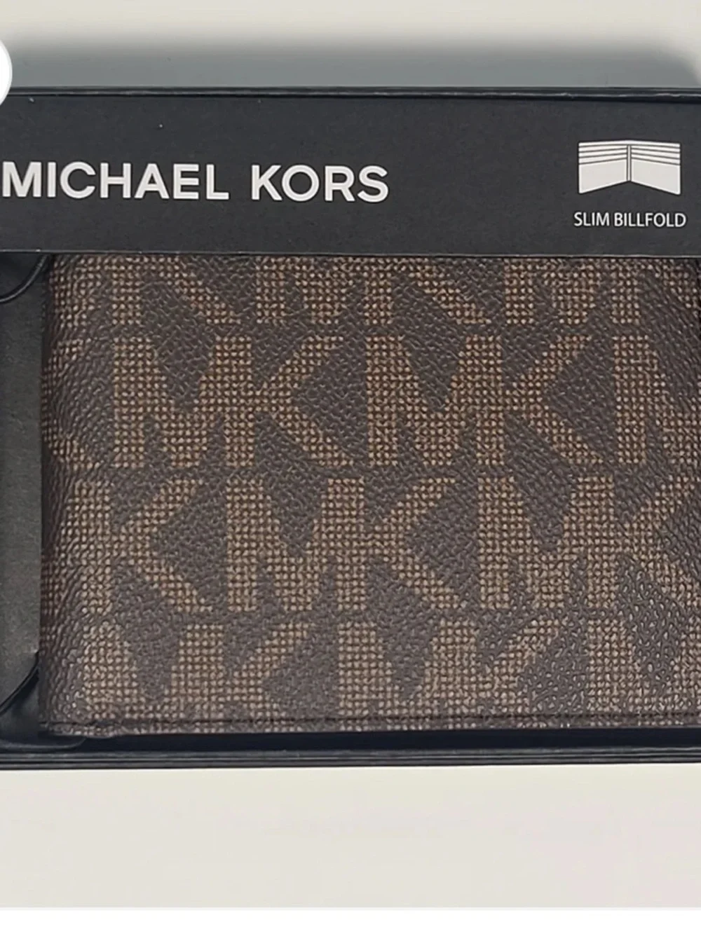 NWT 100% Authentic Michael Kors Brown Monogram Slim Wallet Billfold Style Andy